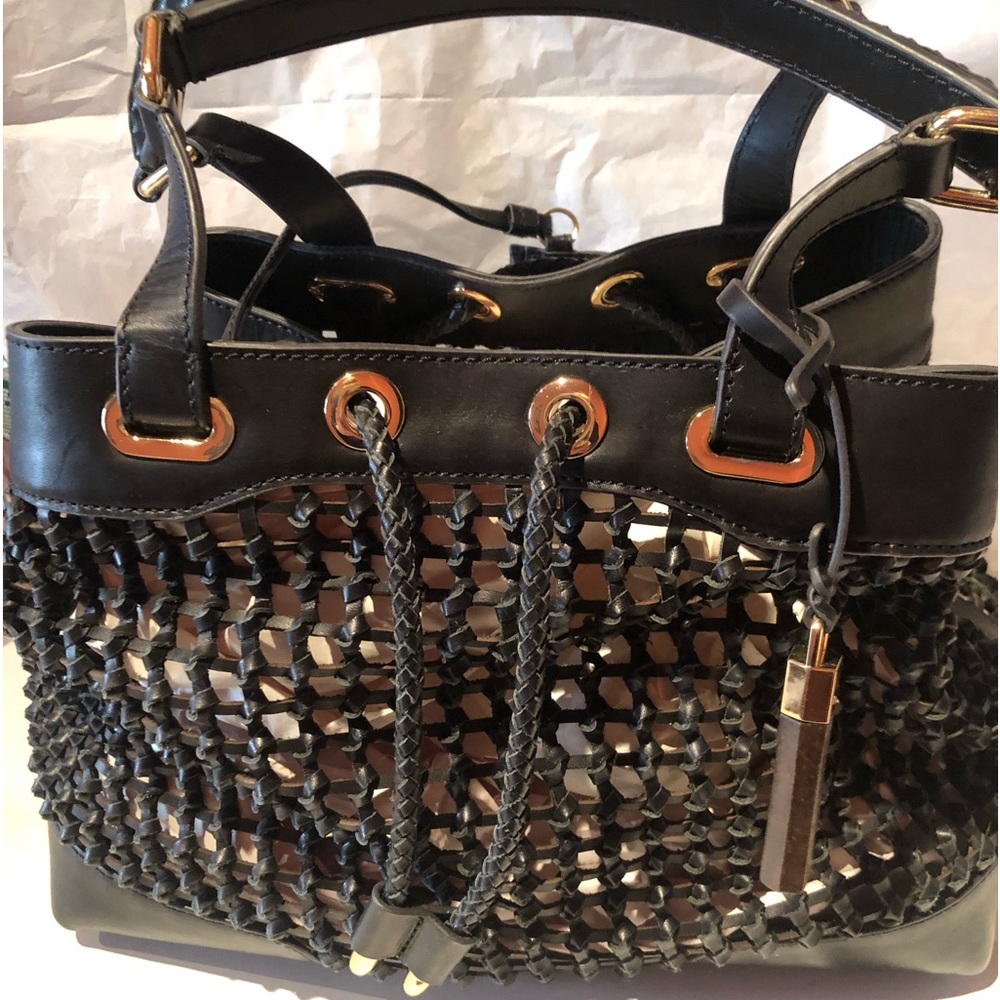 NWT Gorgeous Vince Camuto Signature black woven leather handbag w/ VC logo pouch